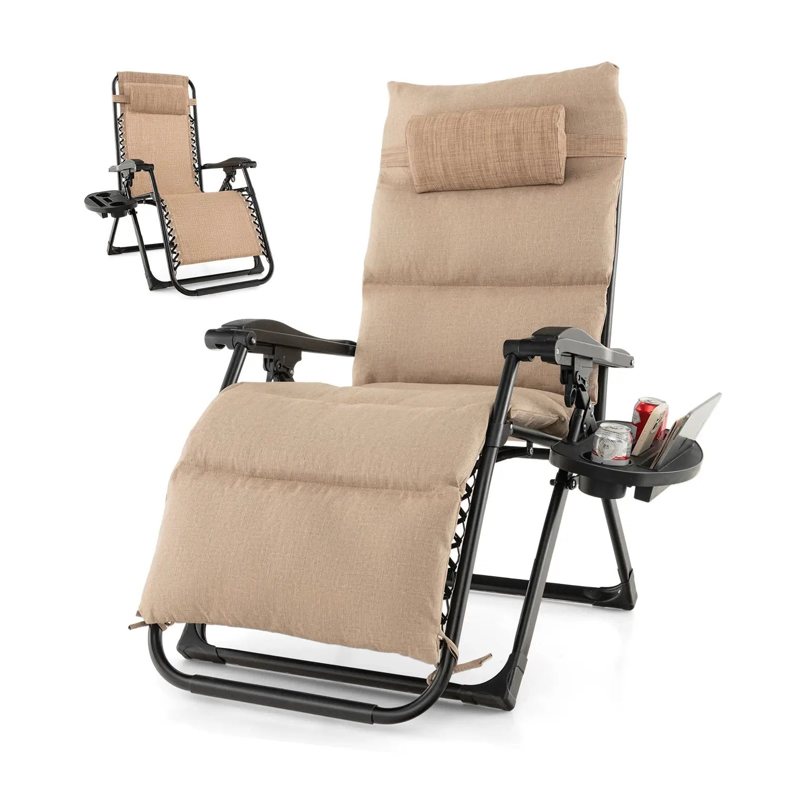 Adjustable Metal Zero Gravity Lounge Chair with Removable Cushion and Cup Holder Tray by DirectDeals