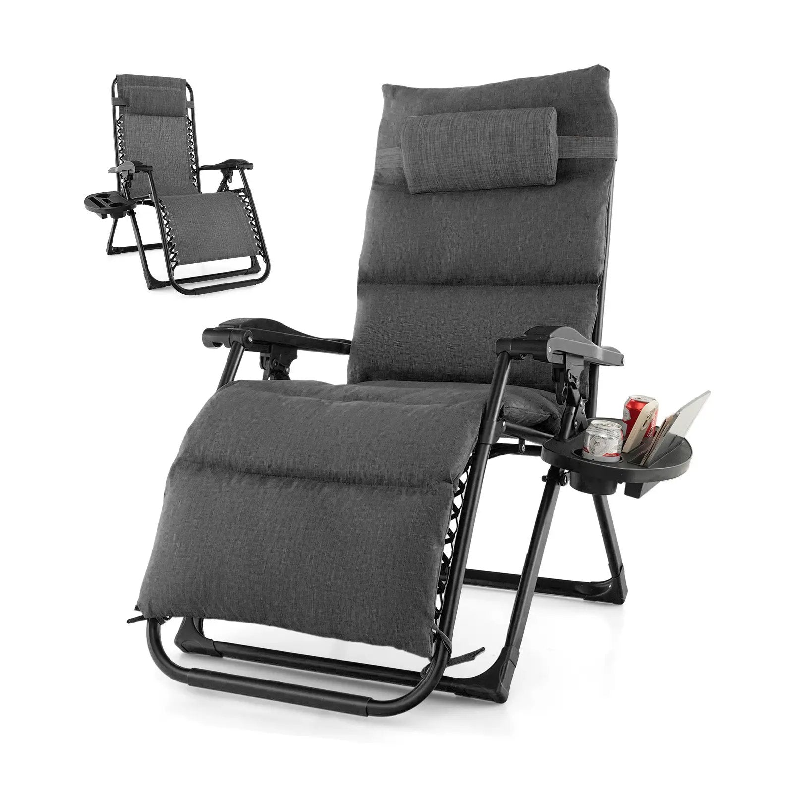 Adjustable Metal Zero Gravity Lounge Chair with Removable Cushion and Cup Holder Tray by DirectDeals