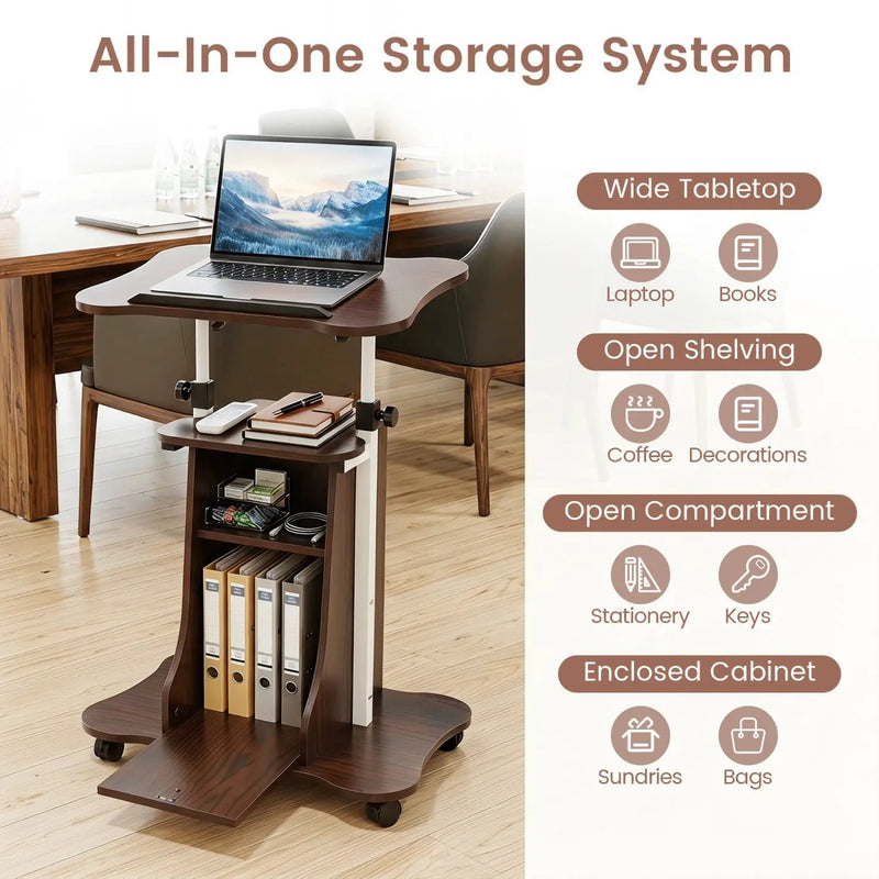 Adjustable Mobile Standing Desk Cart with Tilt Desktop by DirectDeals
