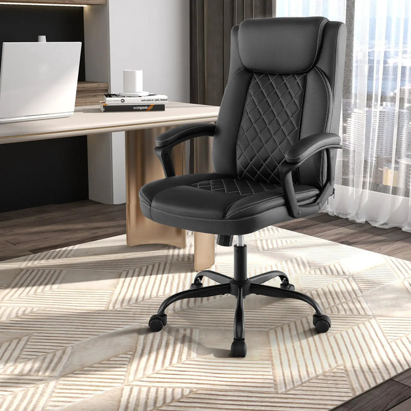 High Back Ergonomic Executive Chair with Thick Headrest Cushion-Black by DirectDeals