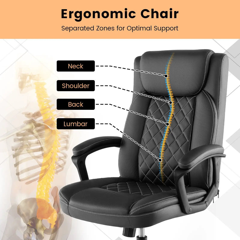 High Back Ergonomic Executive Chair with Thick Headrest Cushion-Black by DirectDeals