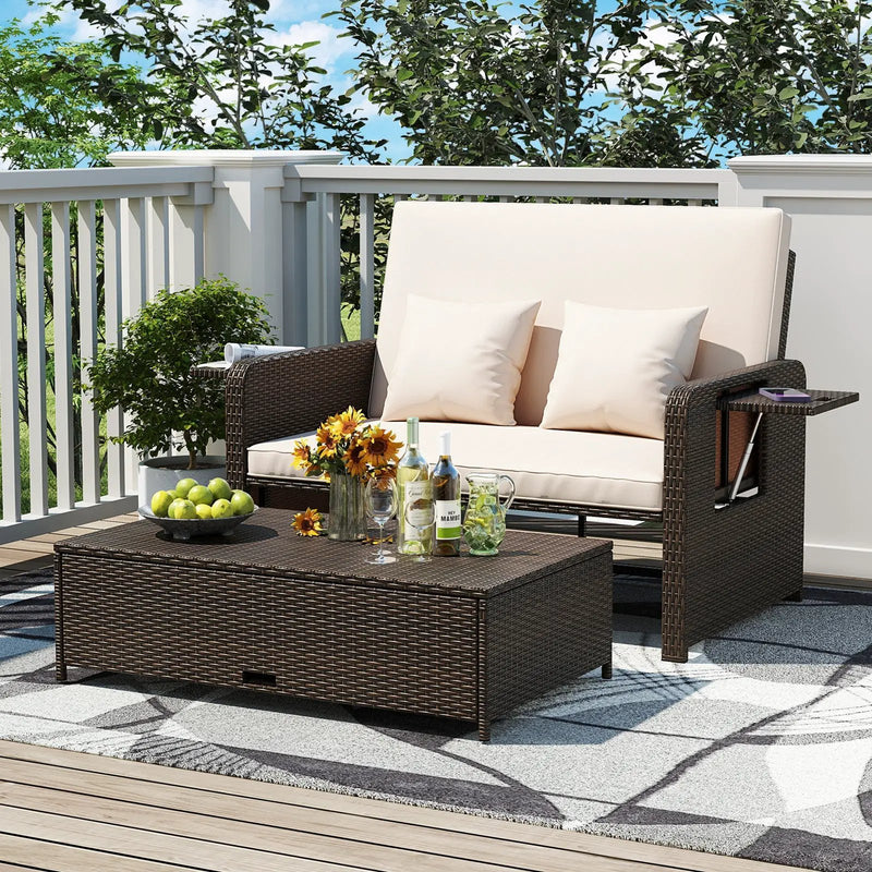 Premium Adjustable Outdoor Patio Daybed Set with Cushions and Storage Ottoman by DirectDeals