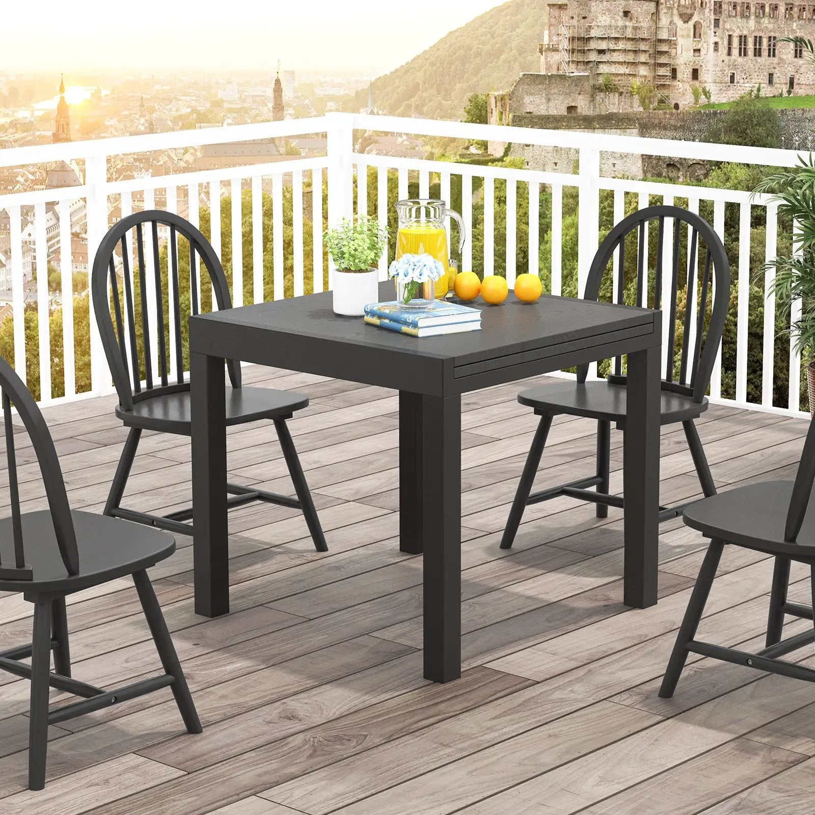 31.5 inches-63 inches Adjustable Patio Expandable Dining Table for 4-6 Person-Gray by DirectDeals