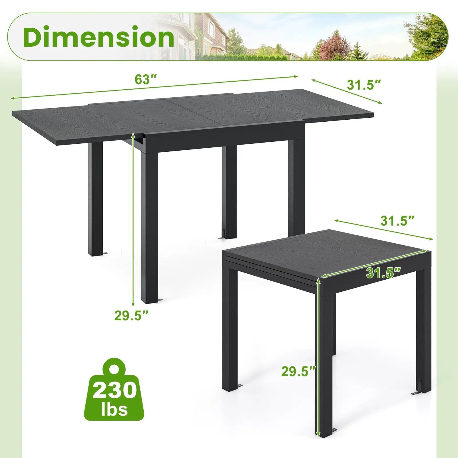31.5 inches-63 inches Adjustable Patio Expandable Dining Table for 4-6 Person-Gray by DirectDeals