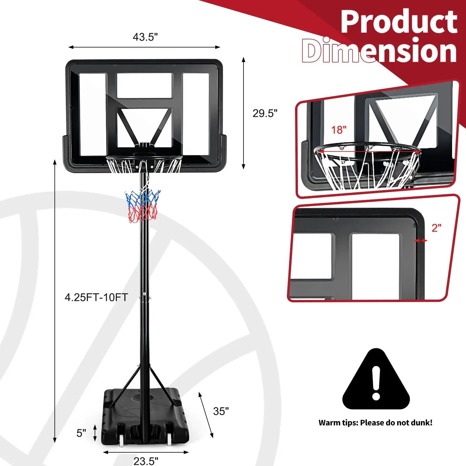 Adjustable Portable Basketball Hoop Stand with Shatterproof Backboard Wheels by DirectDeals