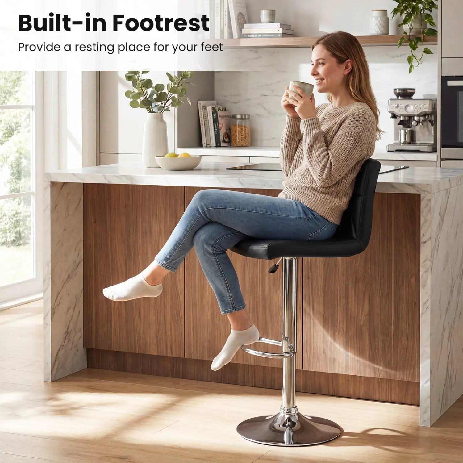 Adjustable Swivel Barstools Set of 2 with Back and Footrest by DirectDeals
