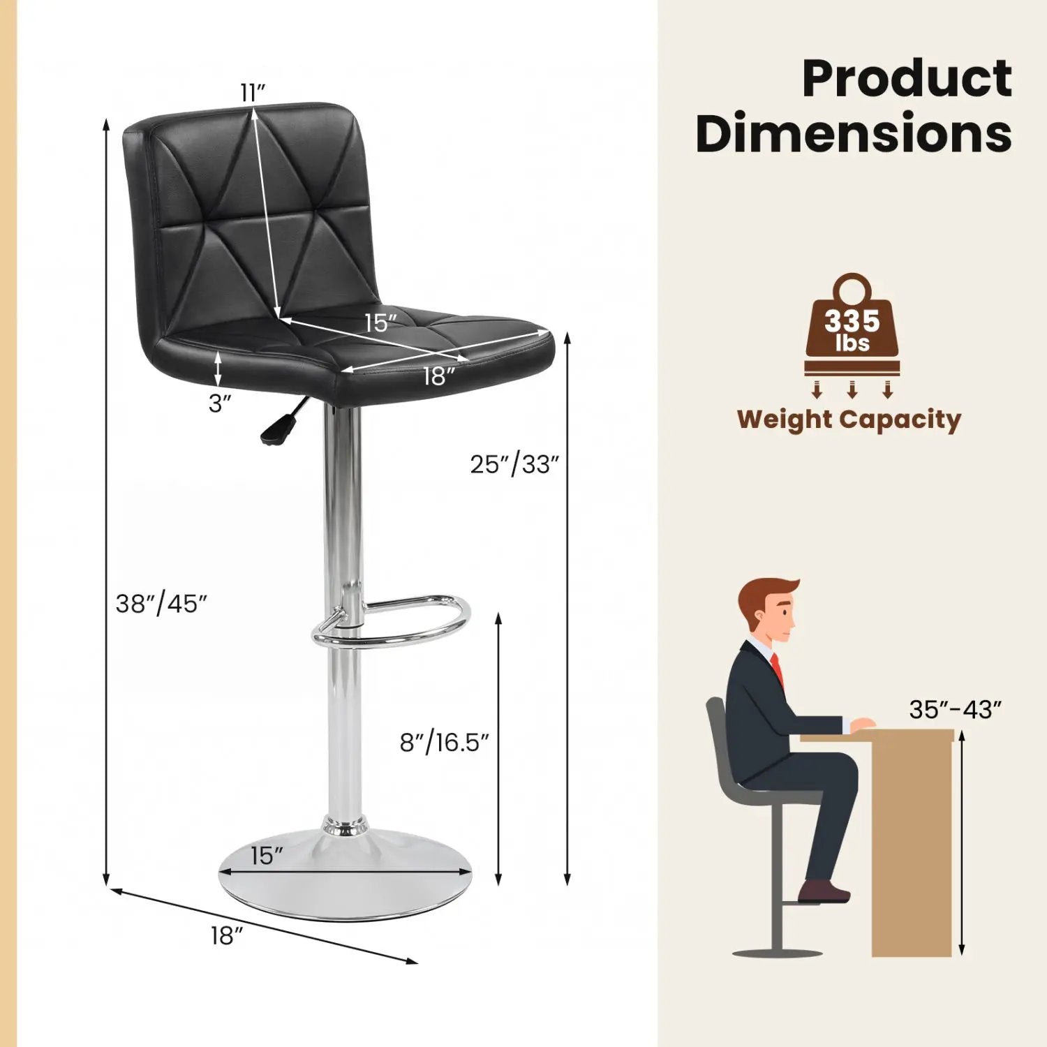 Adjustable Swivel Barstools Set of 2 with Back and Footrest by DirectDeals