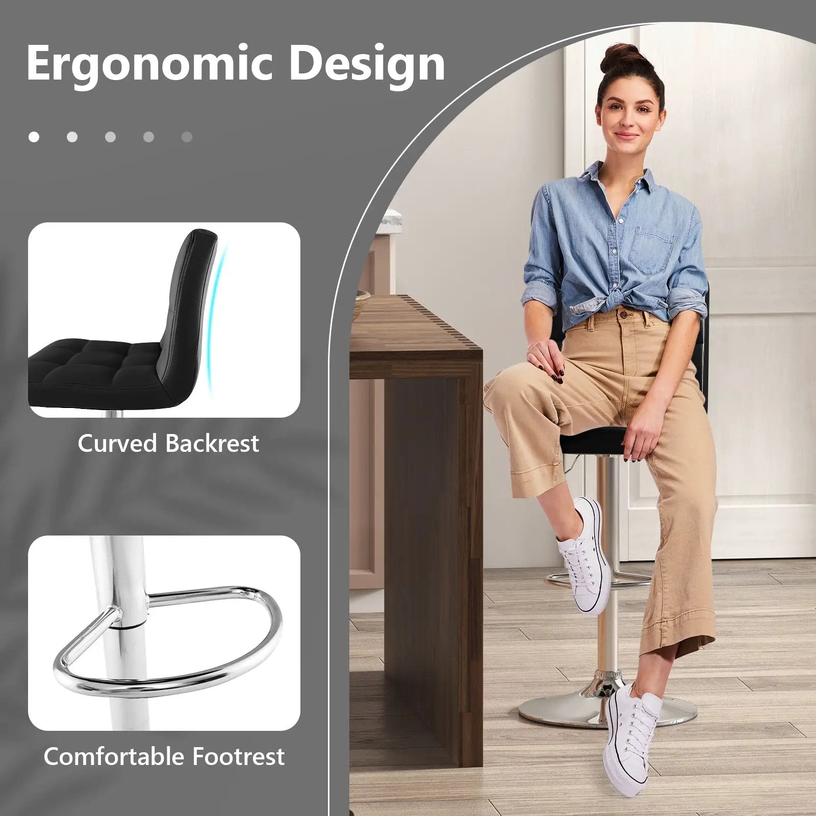 Adjustable Swivel Bar Stool with PU Leather-Brown by DirectDeals