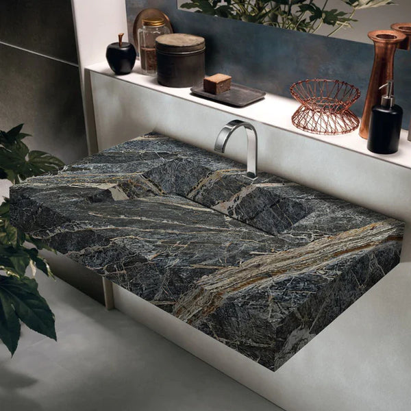 Adriatic Black Marble Modern Bathroom Sink - Wall Mount 30x16