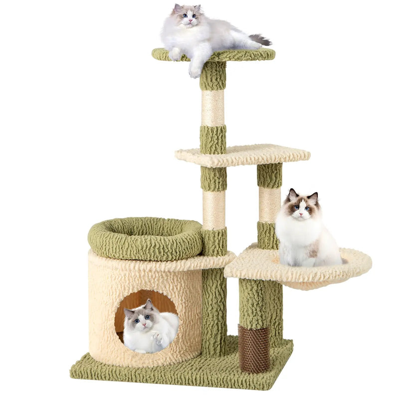 38 Inch Tall Multi-Level Aesthetic Kitten Tower with Condo and Bed-Green by DirectDeals