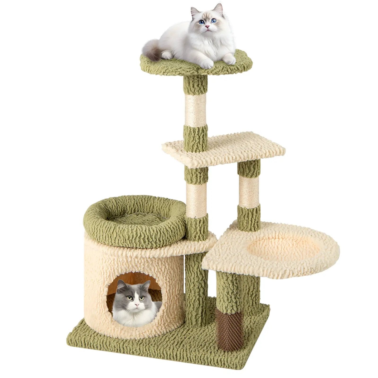 38 Inch Tall Multi-Level Aesthetic Kitten Tower with Condo and Bed-Green by DirectDeals