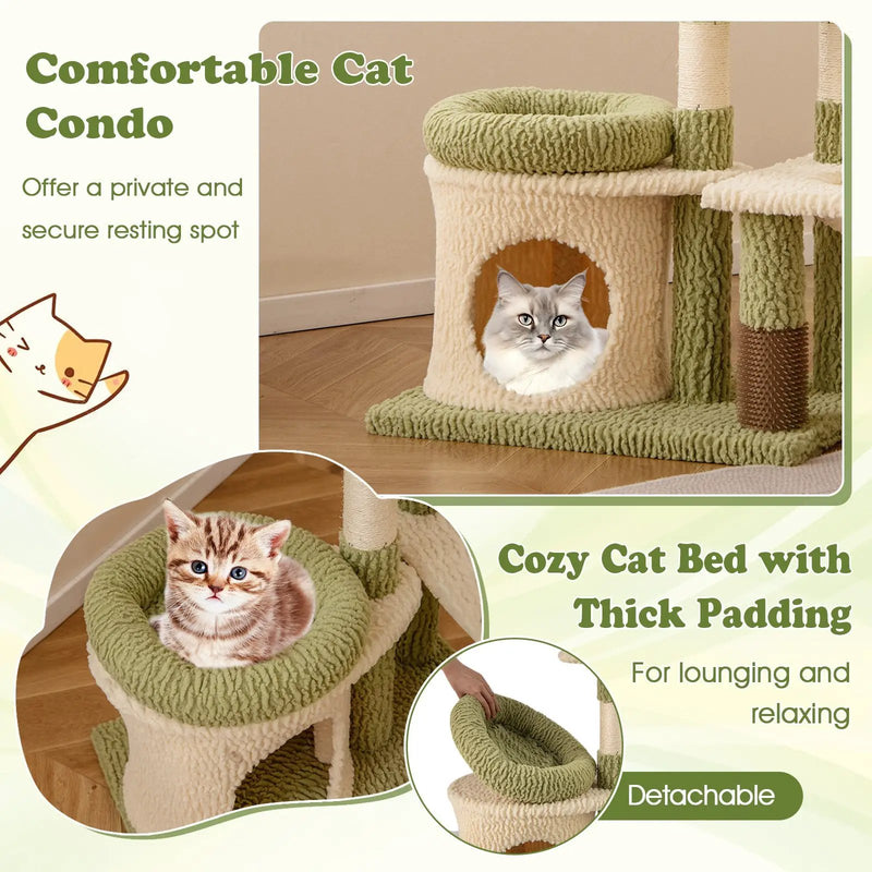 38 Inch Tall Multi-Level Aesthetic Kitten Tower with Condo and Bed-Green by DirectDeals