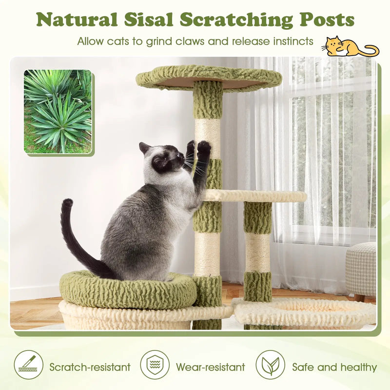 38 Inch Tall Multi-Level Aesthetic Kitten Tower with Condo and Bed-Green by DirectDeals