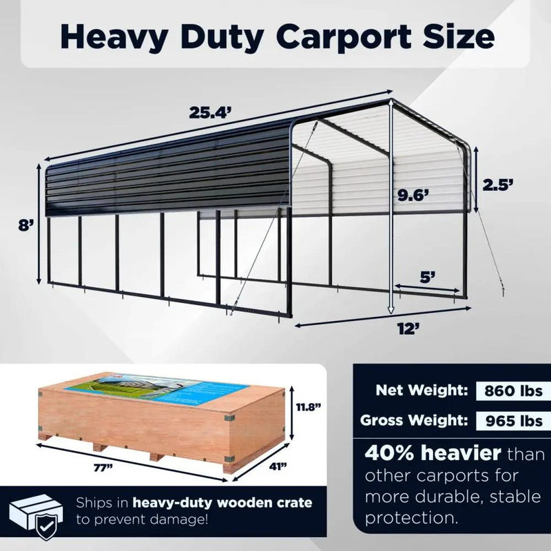 12'x25' Metal Carport with Corrugated Roof by Chery Industrial