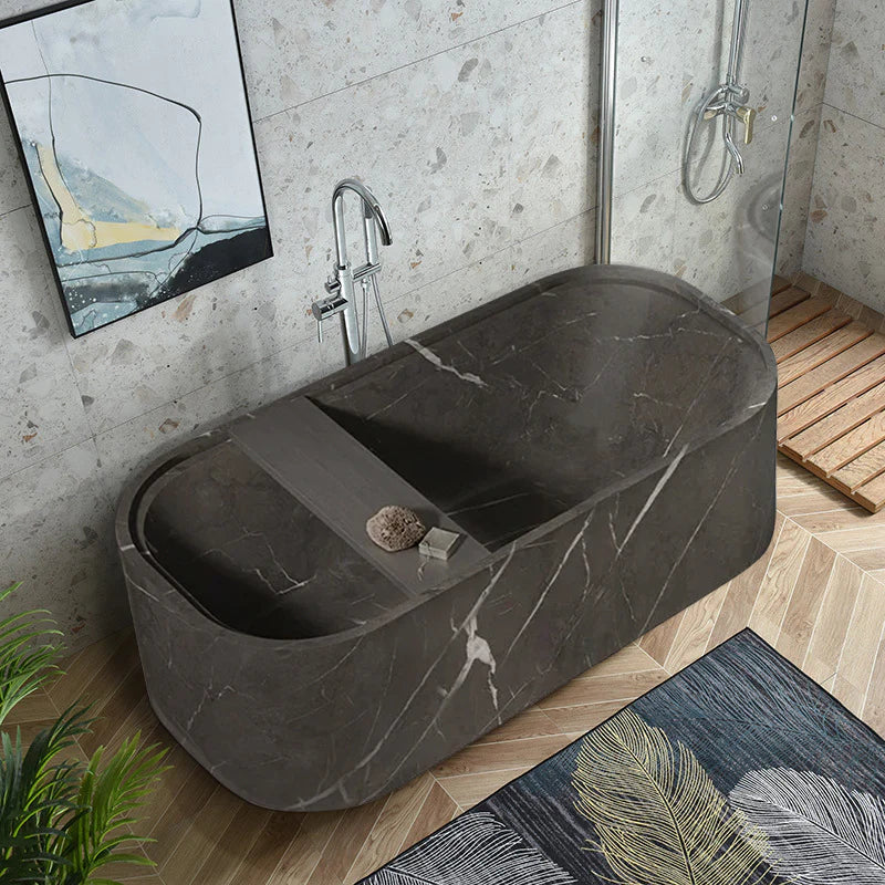 Alexandrette Black Marble Bathtub with Wine Tray Honed/Matte (W)32" (L)72" (H)20 by GobekDesign