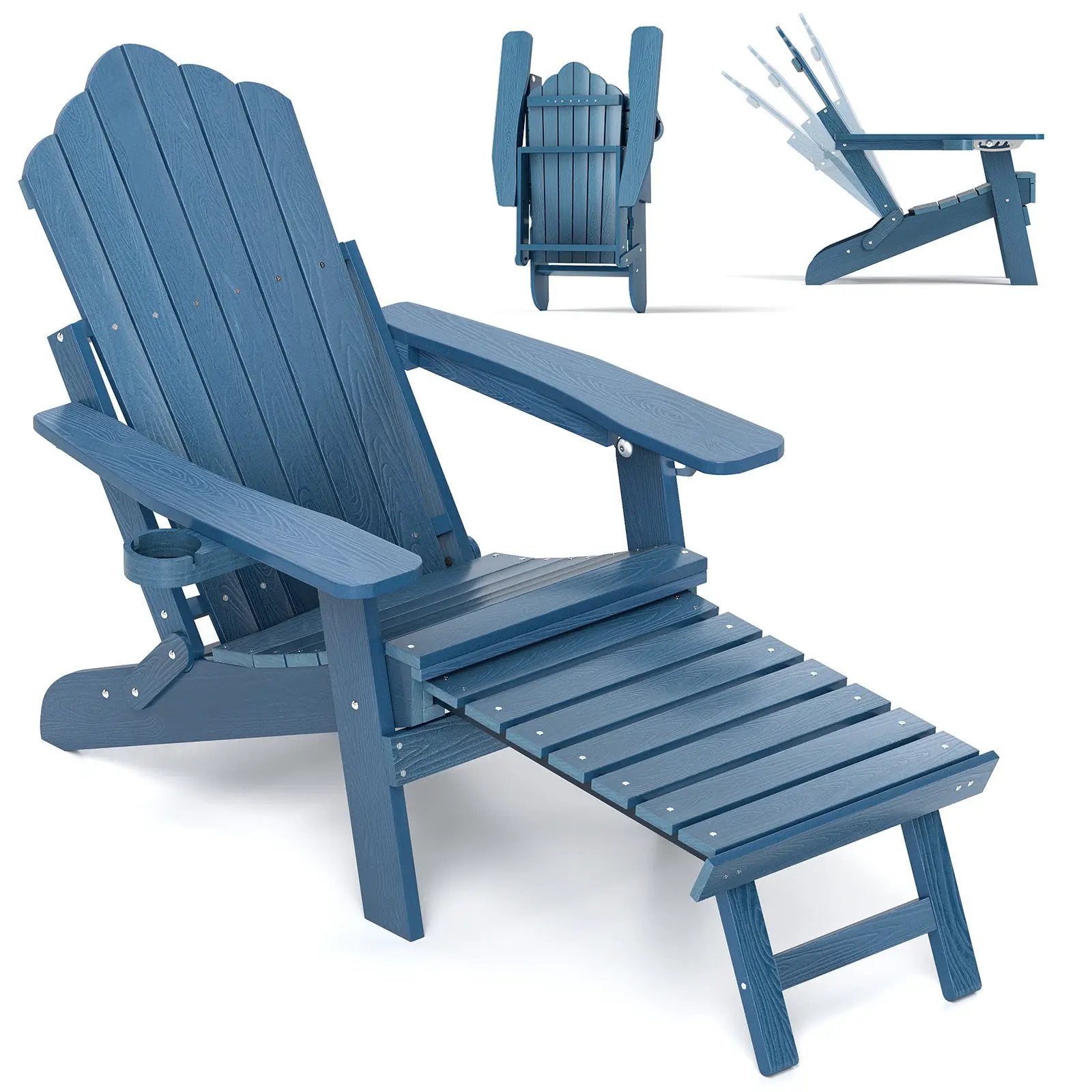 All-Weather HIPS Patio Adirondack Lounge Chair with Retractable Footrest by DirectDeals