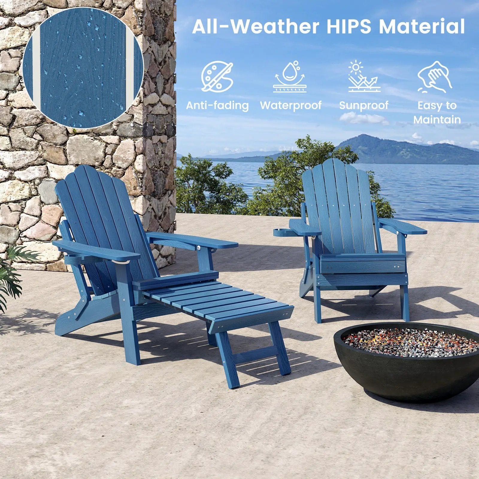 All-Weather HIPS Patio Adirondack Lounge Chair with Retractable Footrest by DirectDeals