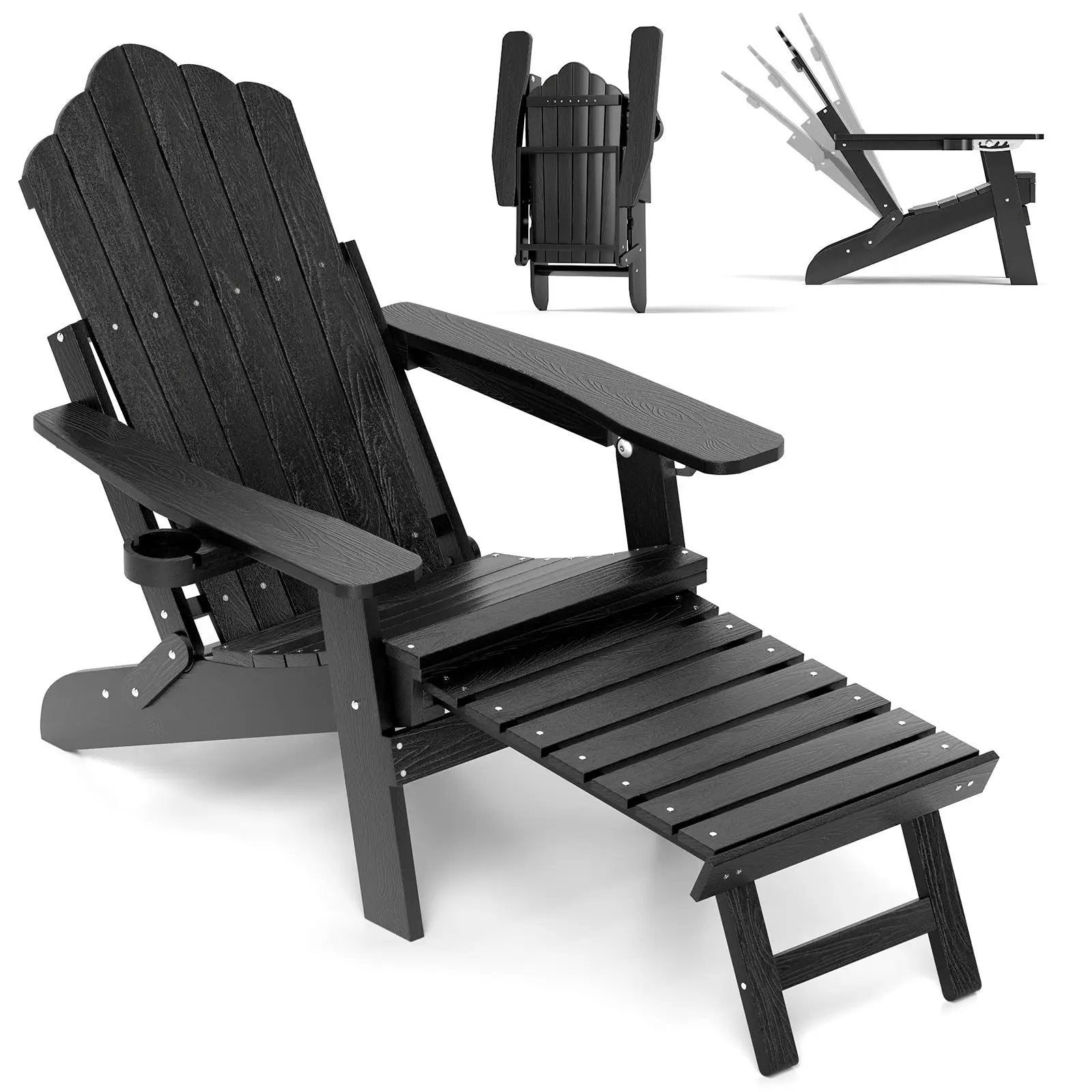 All-Weather HIPS Patio Adirondack Lounge Chair with Retractable Footrest by DirectDeals