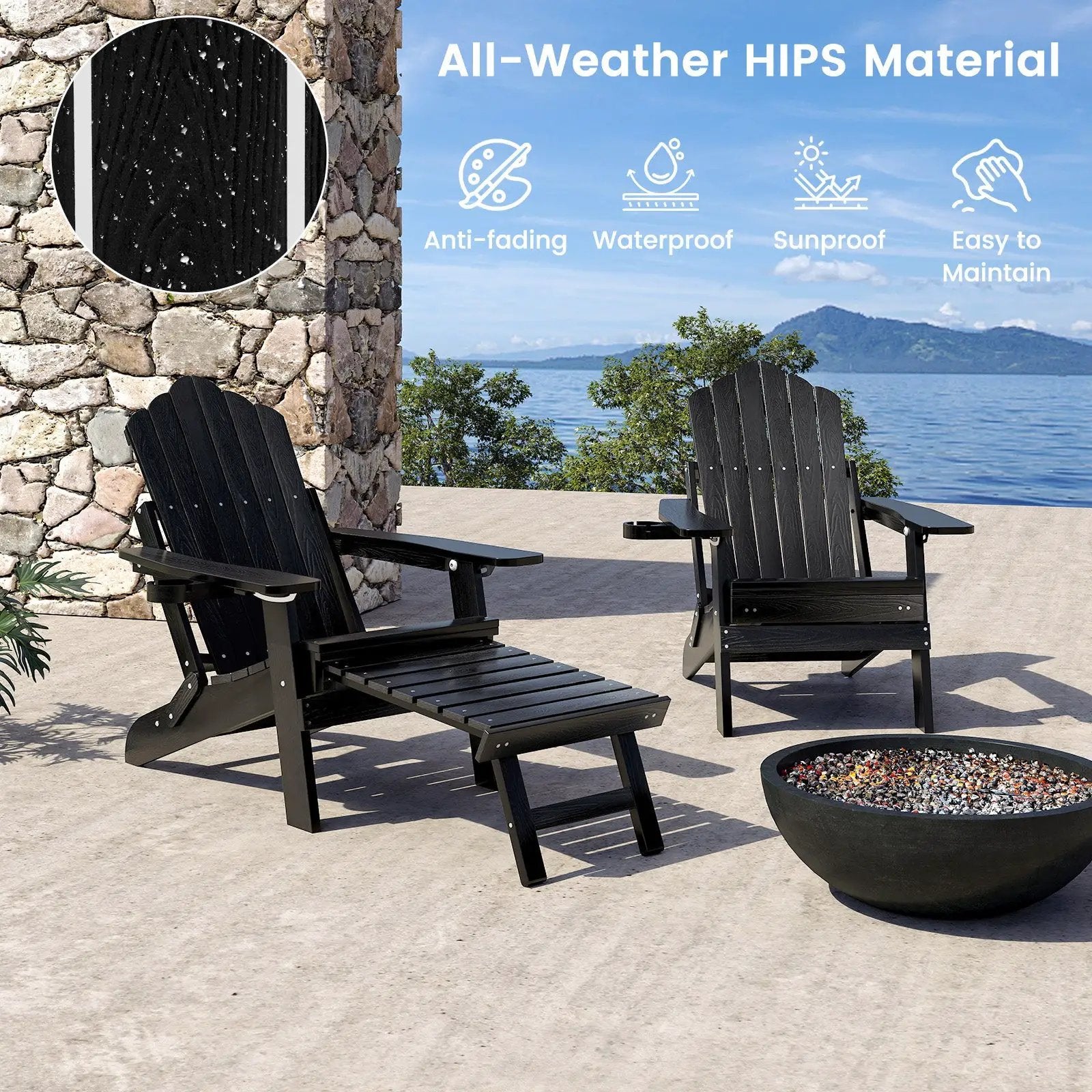 All-Weather HIPS Patio Adirondack Lounge Chair with Retractable Footrest by DirectDeals