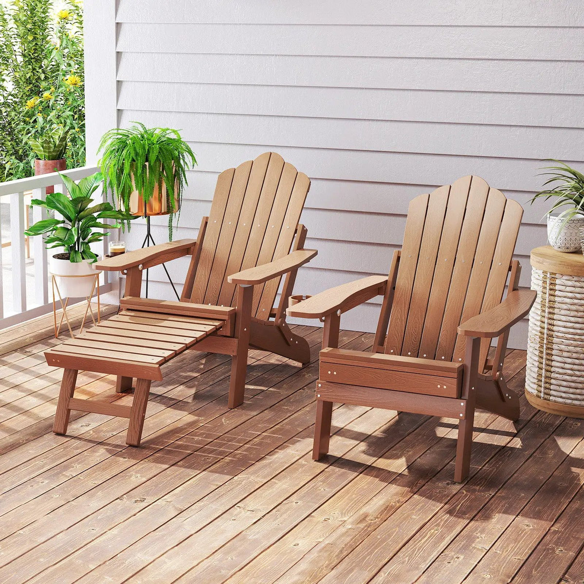 All-Weather HIPS Patio Adirondack Lounge Chair with Retractable Footrest