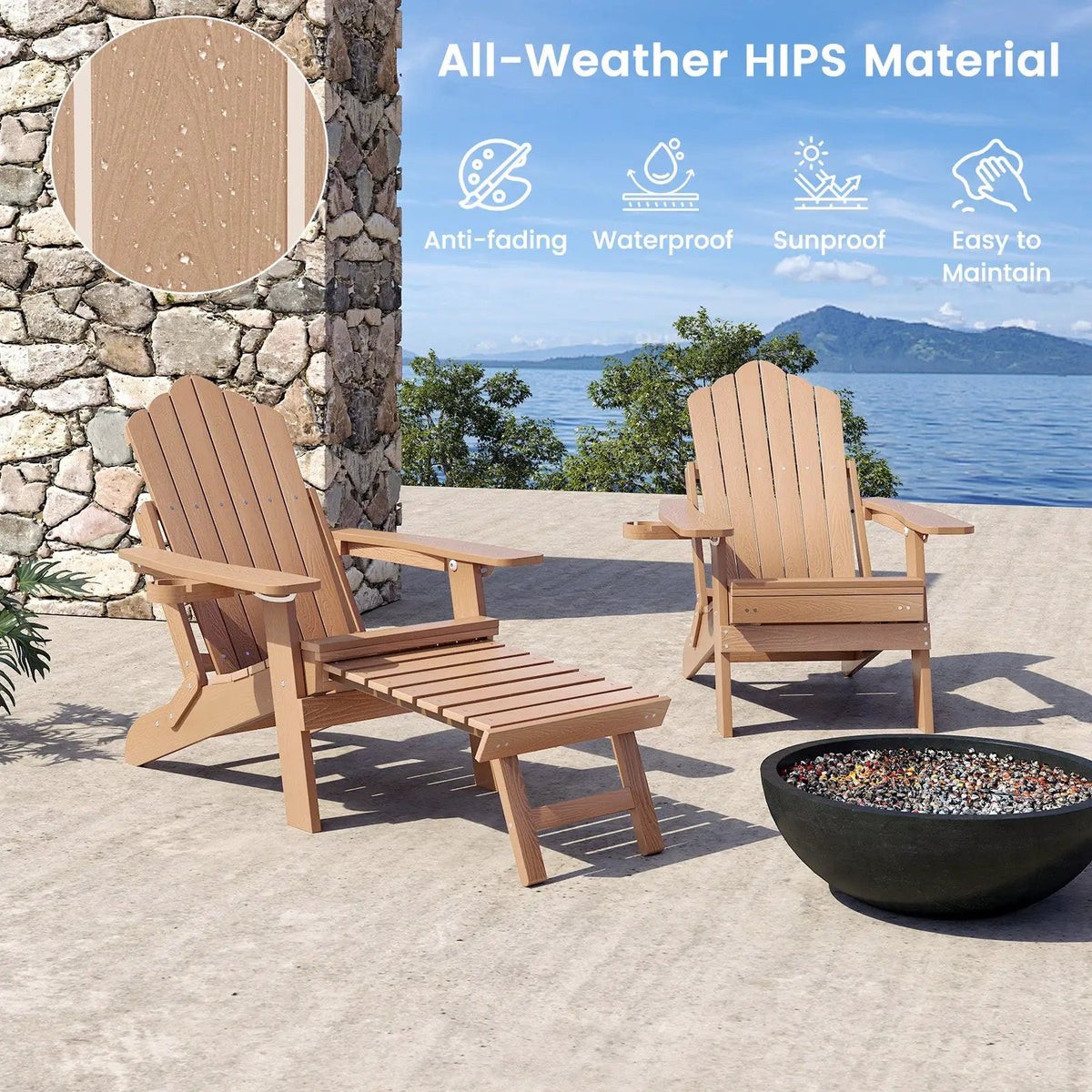 All-Weather HIPS Patio Adirondack Lounge Chair with Retractable Footrest, photo 23 of 32