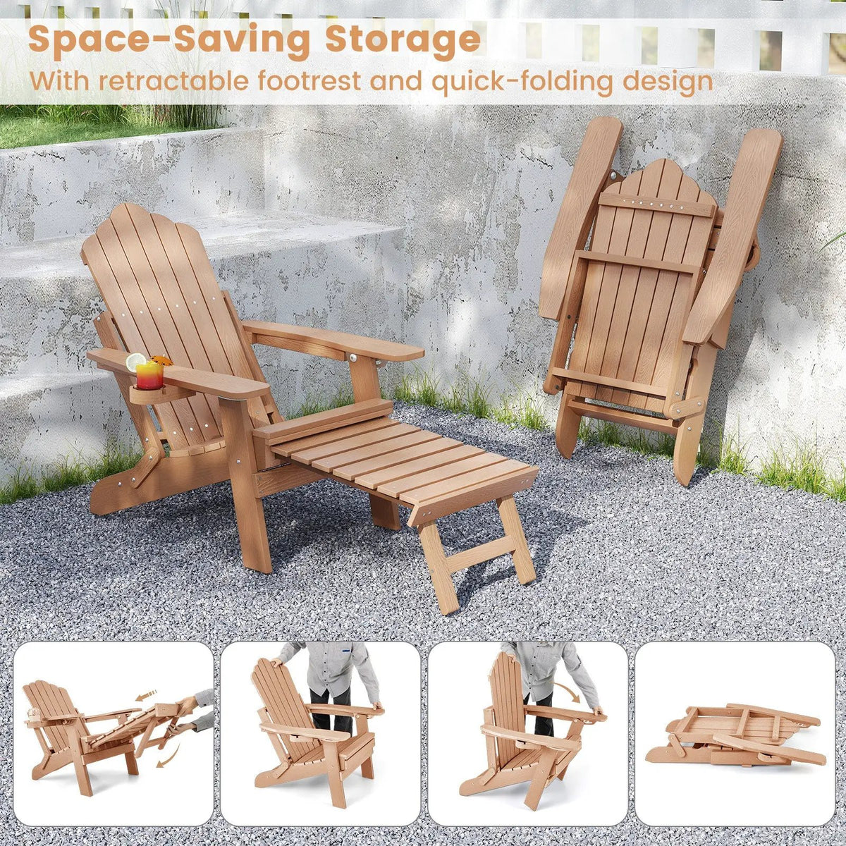 All-Weather HIPS Patio Adirondack Lounge Chair with Retractable Footrest, photo 29 of 32