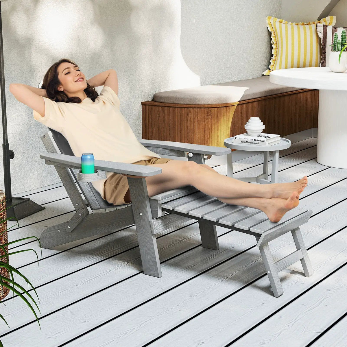 All-Weather HIPS Patio Adirondack Lounge Chair with Retractable Footrest, photo 2 of 32