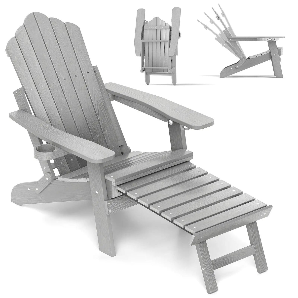 All-Weather HIPS Patio Adirondack Lounge Chair with Retractable Footrest, photo 14 of 32