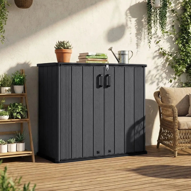All-Weather Storage Box with Floor and Removable Shelf for Patio and Lawn by DirectDeals