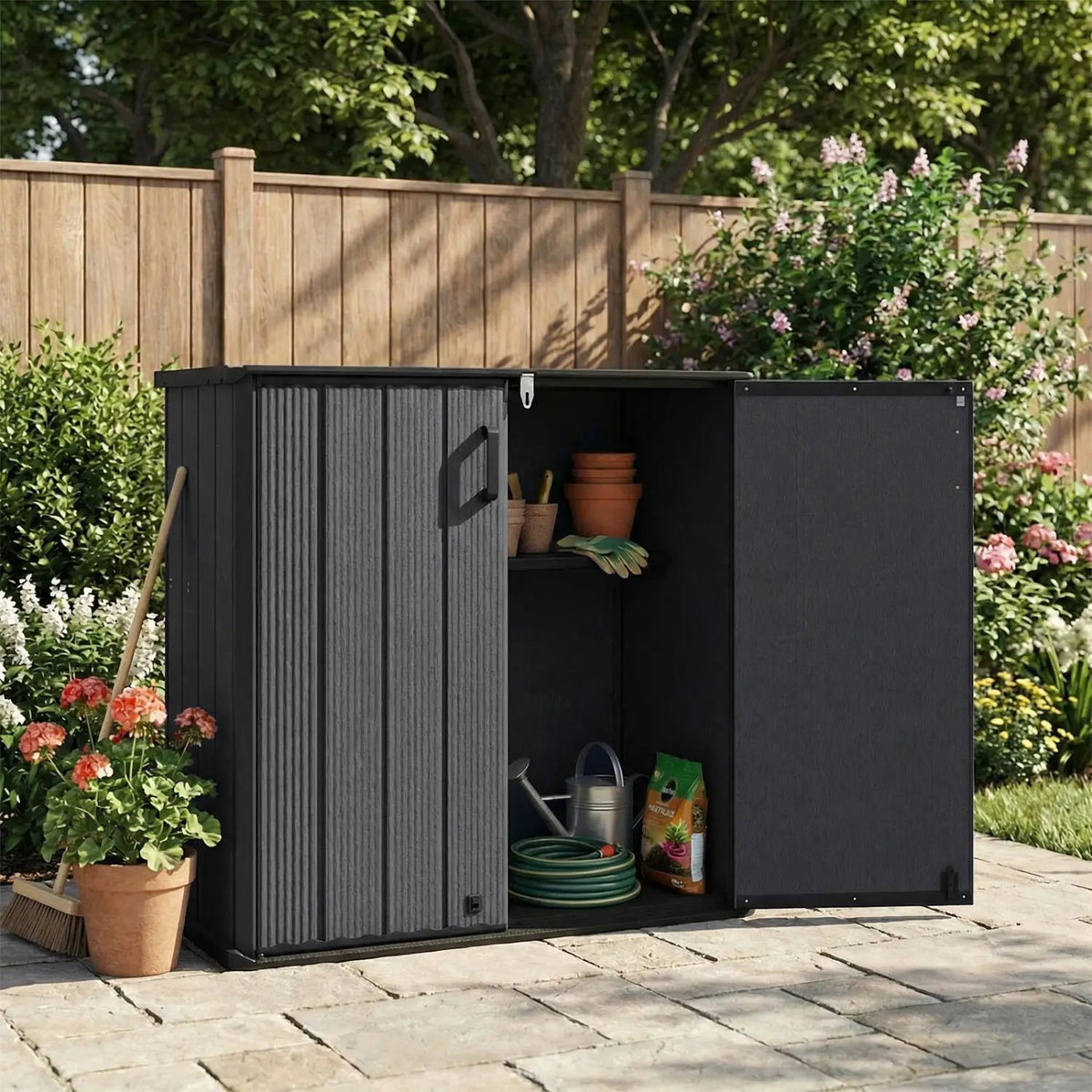 All-Weather Storage Box with Floor and Removable Shelf for Patio and Lawn, photo 13 of 16