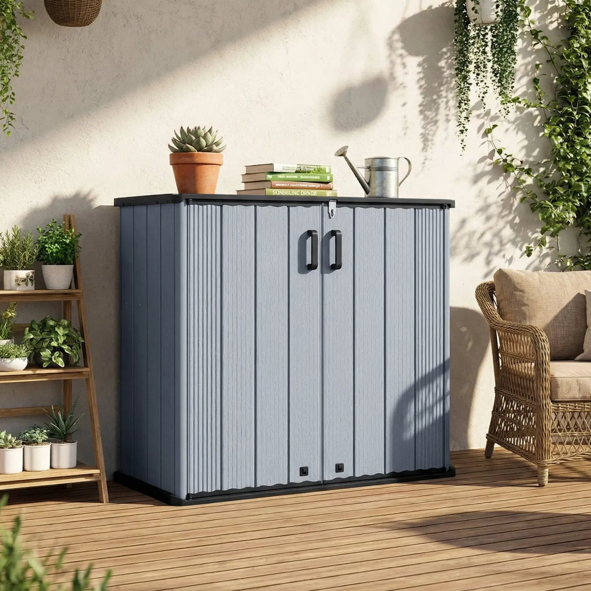 All-Weather Storage Box with Floor and Removable Shelf for Patio and Lawn, photo 3 of 16