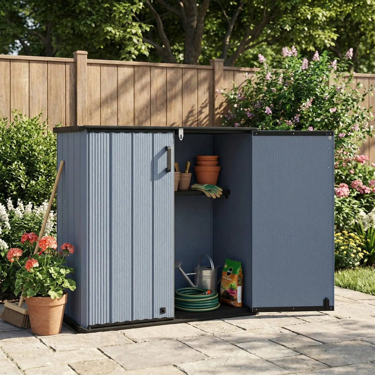 All-Weather Storage Box with Floor and Removable Shelf for Patio and Lawn, photo 6 of 16