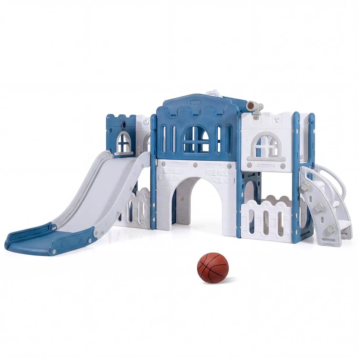 All-in-1 Toddler Slide Playset Playground with Tunnel and Ladder and Basketball by DirectDeals