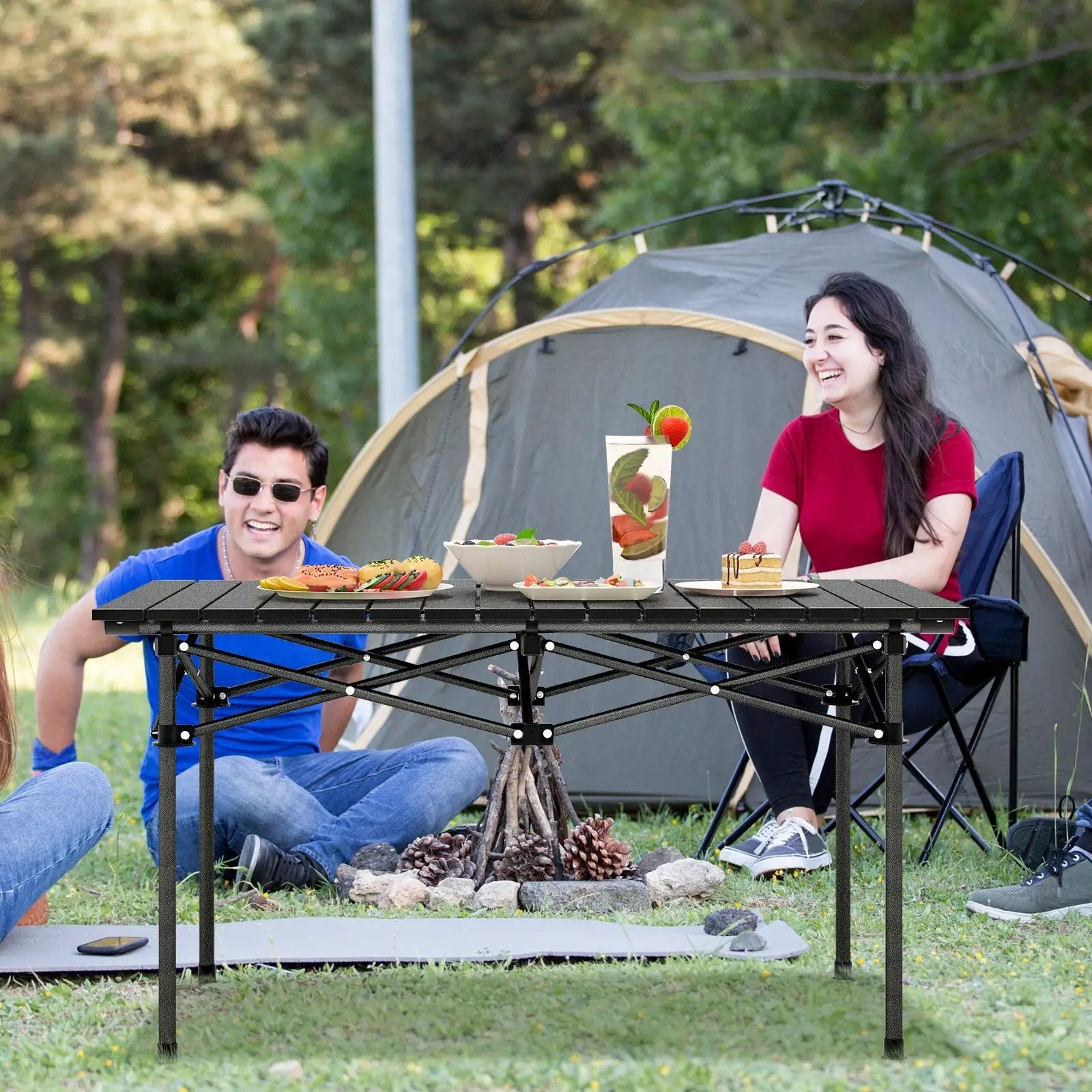 Aluminum Camping Table for 4-6 People with Carry Bag-Black by DirectDeals