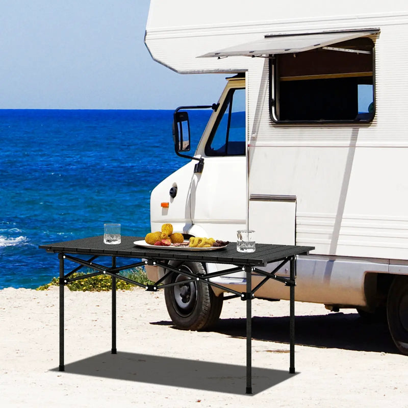Aluminum Camping Table for 4-6 People with Carry Bag-Black by DirectDeals