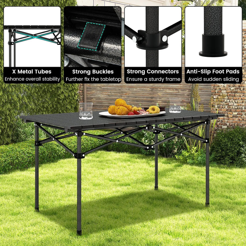 Aluminum Camping Table for 4-6 People with Carry Bag-Black by DirectDeals