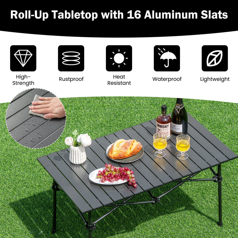 Aluminum Camping Table for 4-6 People with Carry Bag-Black by DirectDeals