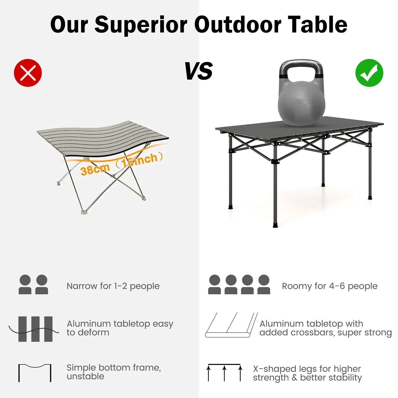 Aluminum Camping Table for 4-6 People with Carry Bag-Black by DirectDeals
