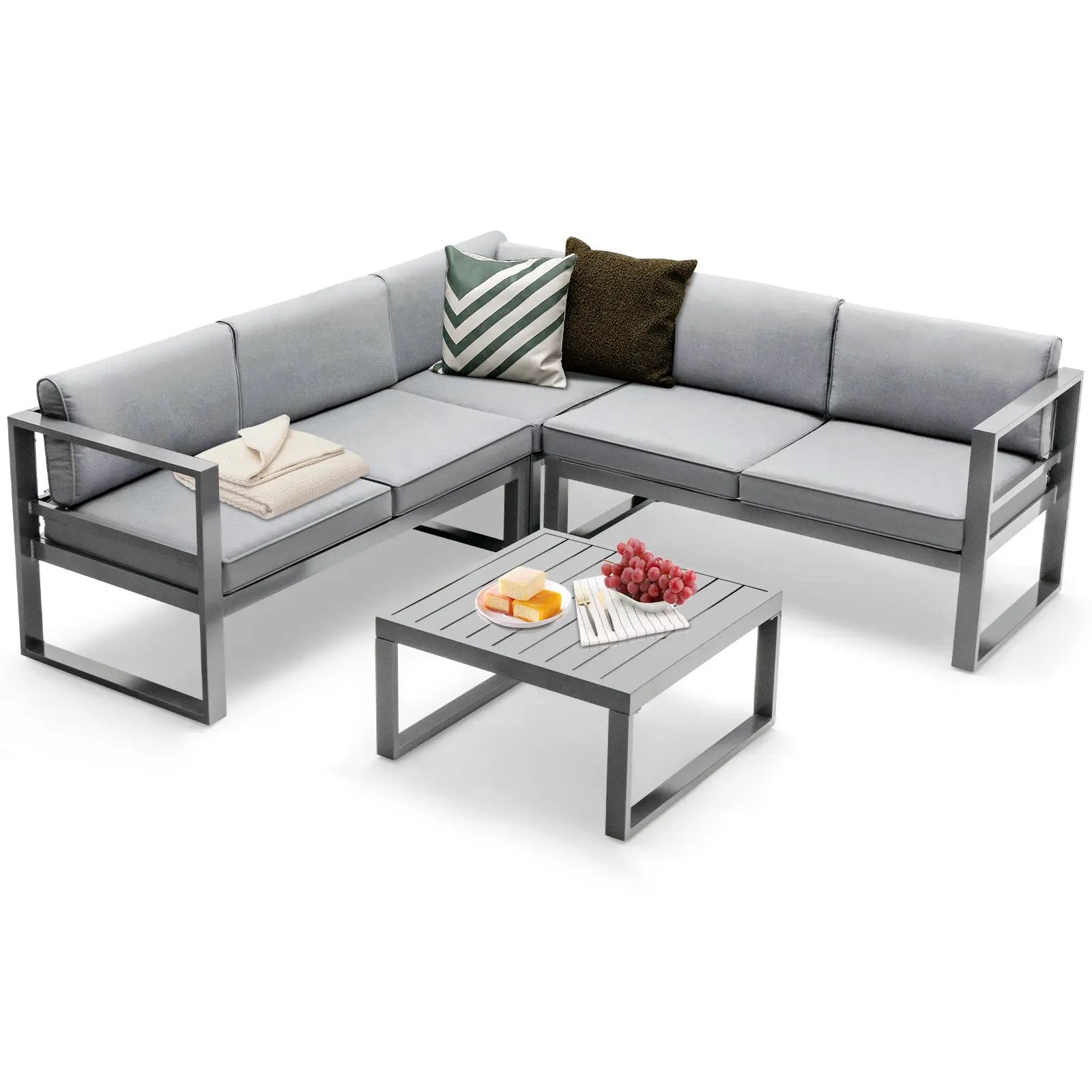 4 Pieces Aluminum Patio Furniture Set with Thick Seat and Back Cushions-Gray by DirectDeals