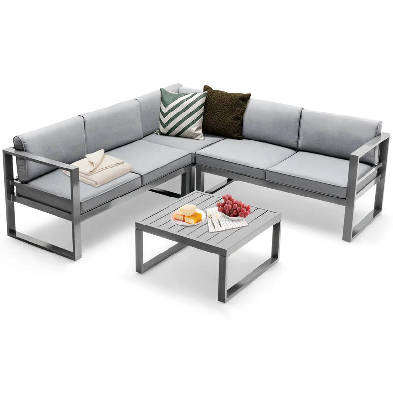 4 Pieces Aluminum Patio Furniture Set with Thick Seat and Back Cushions-Gray by DirectDeals