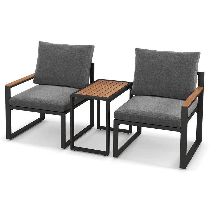 3 Pieces Aluminum Frame Weatherproof Outdoor Conversation Set with Soft Cushions-Gray by DirectDeals