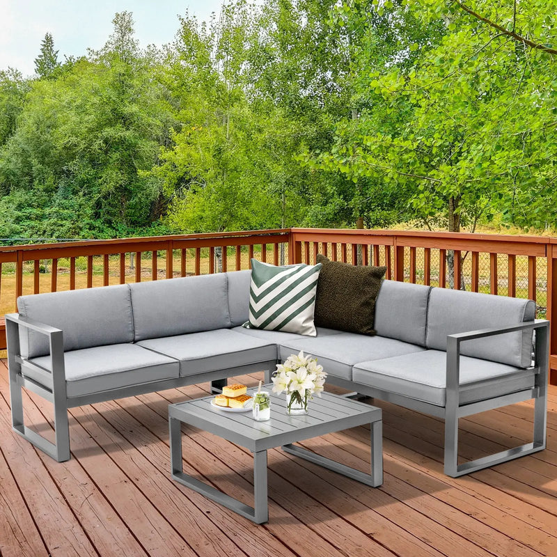 4 Pieces Aluminum Patio Furniture Set with Thick Seat and Back Cushions-Gray by DirectDeals
