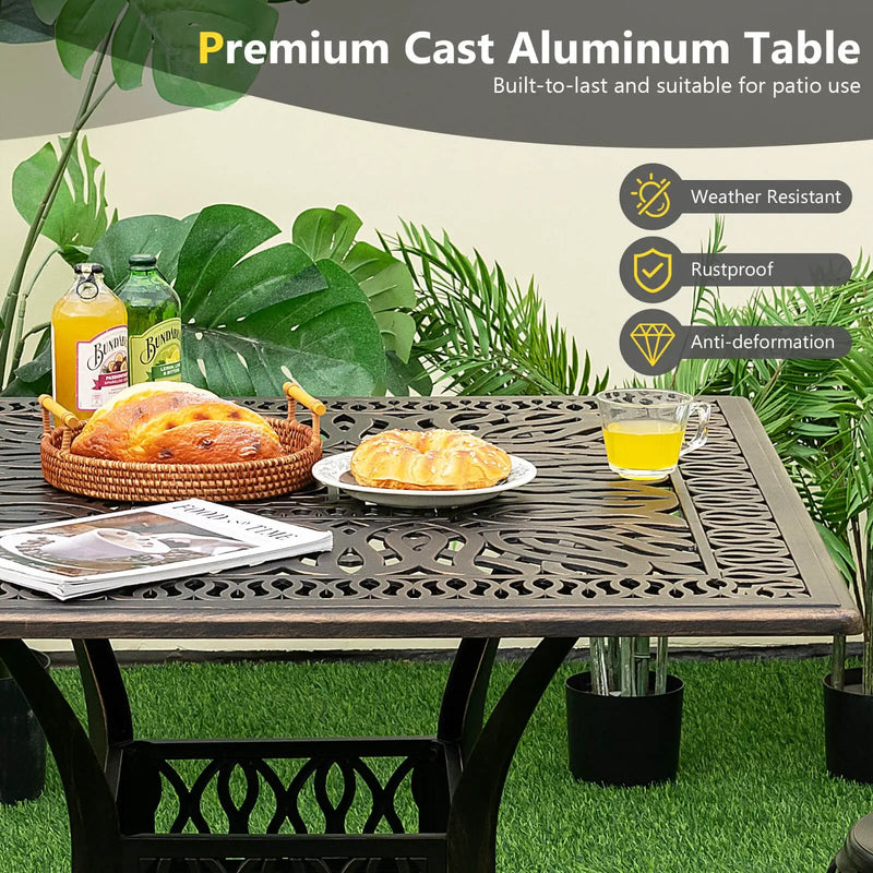 35.4 Inch Aluminum Patio Square Dining Table with Umbrella Hole-Bronze by DirectDeals