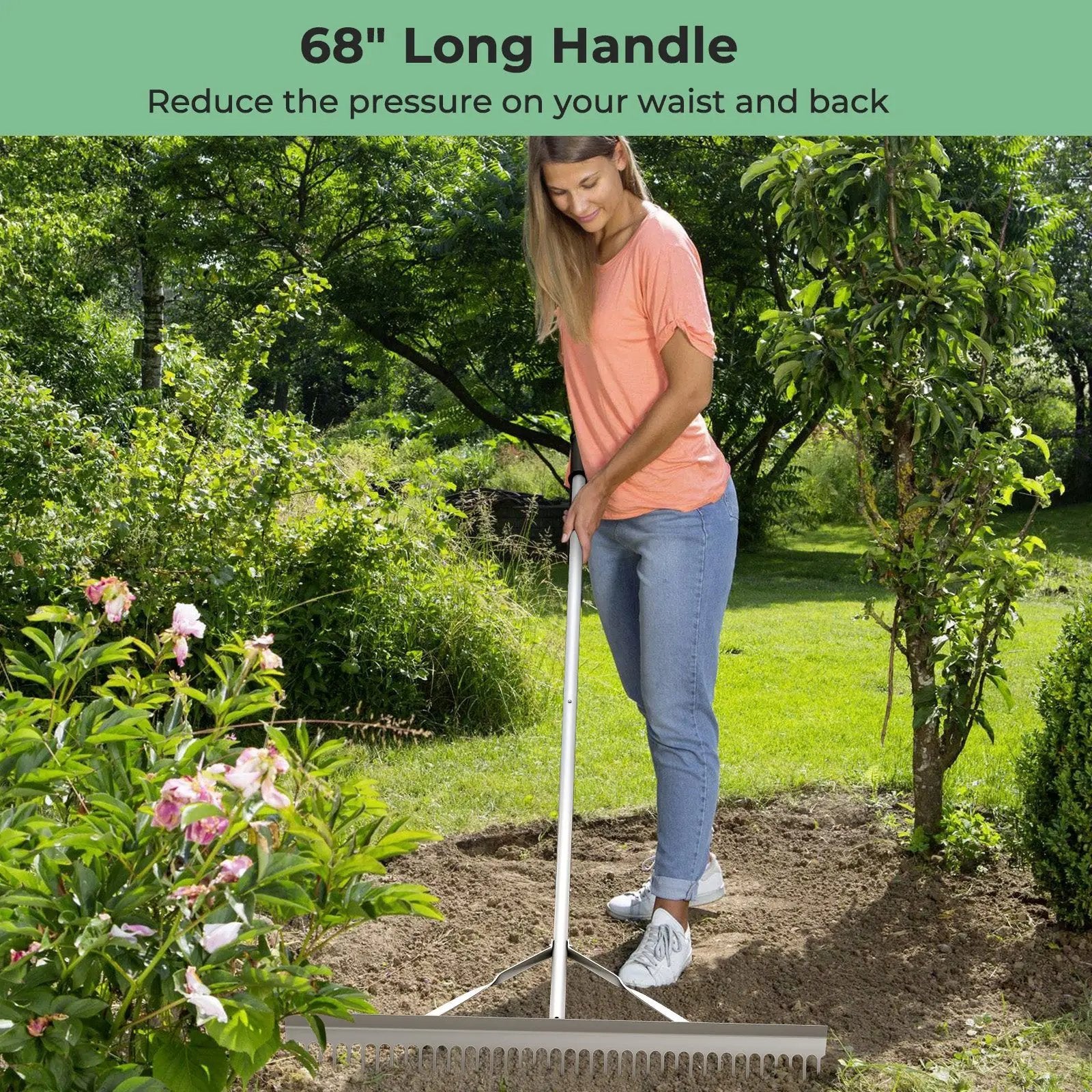 Aluminum Rake with 36 Inch Wide Rake Head and 68 Inch Long Handle by DirectDeals