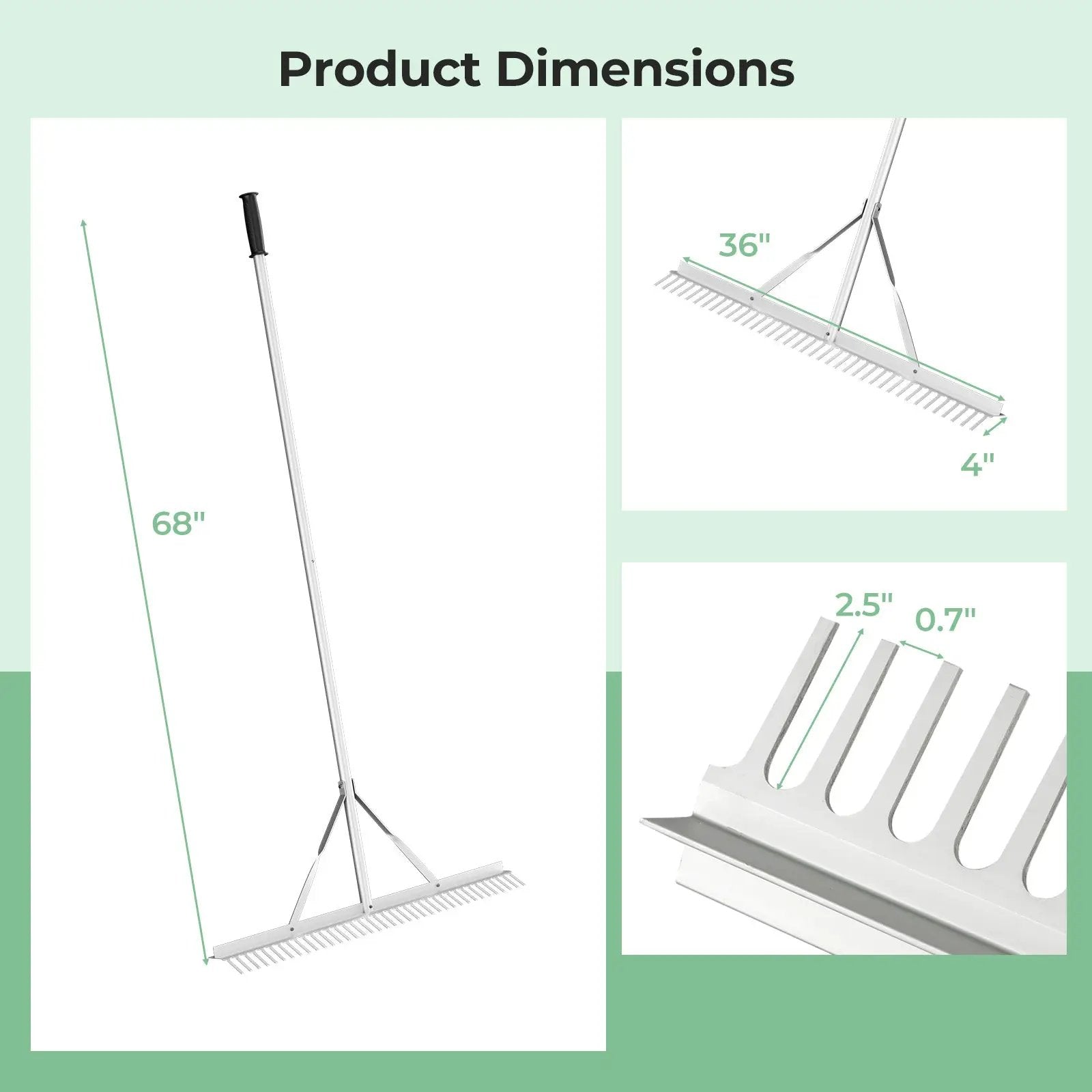 Aluminum Rake with 36 Inch Wide Rake Head and 68 Inch Long Handle by DirectDeals