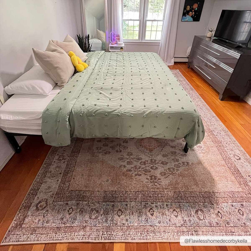 Analu Peach Washable Area Rug by Hauteloom