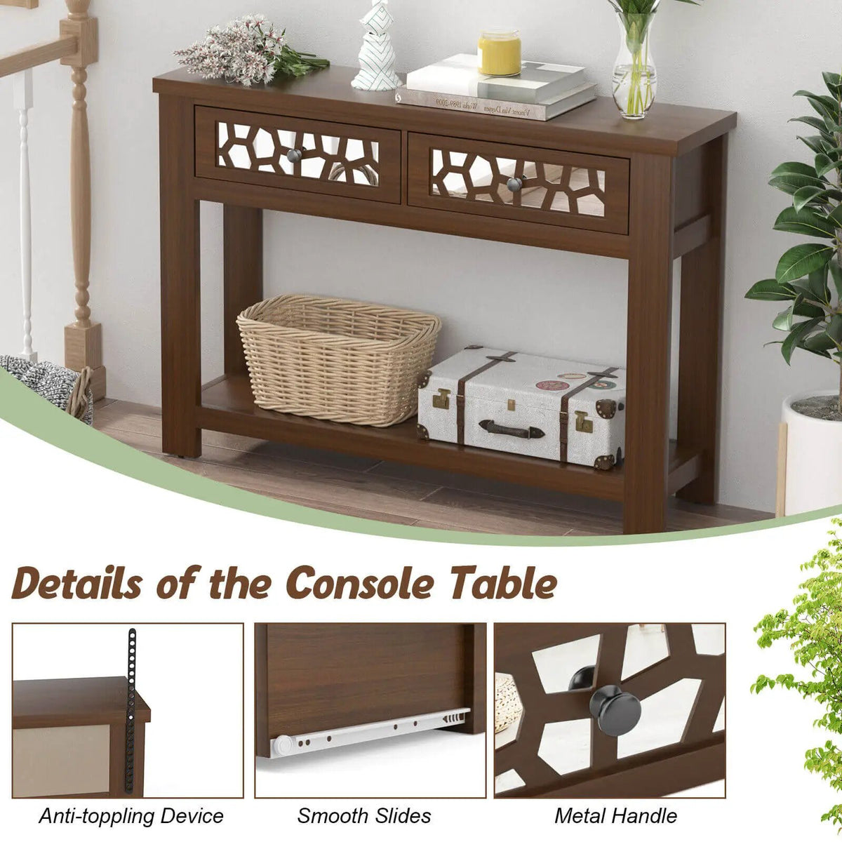 2-Tier Console Table with Drawers and Open Storage Shelf, photo 7 of 9