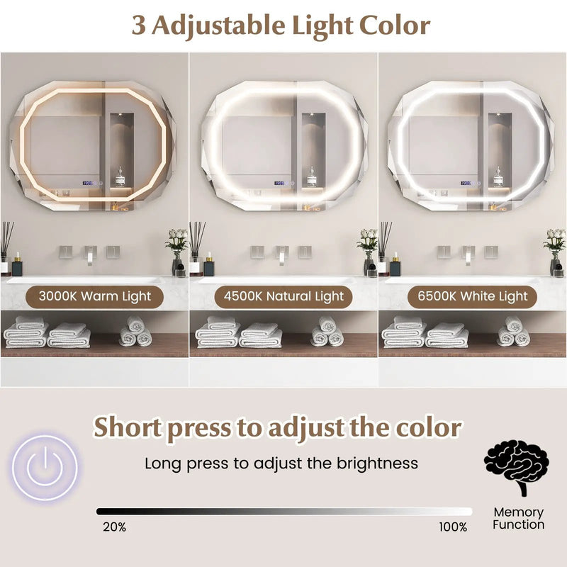 Anti-Fog Bathroom Mirror with 3 Color LED Light Memory Function by DirectDeals