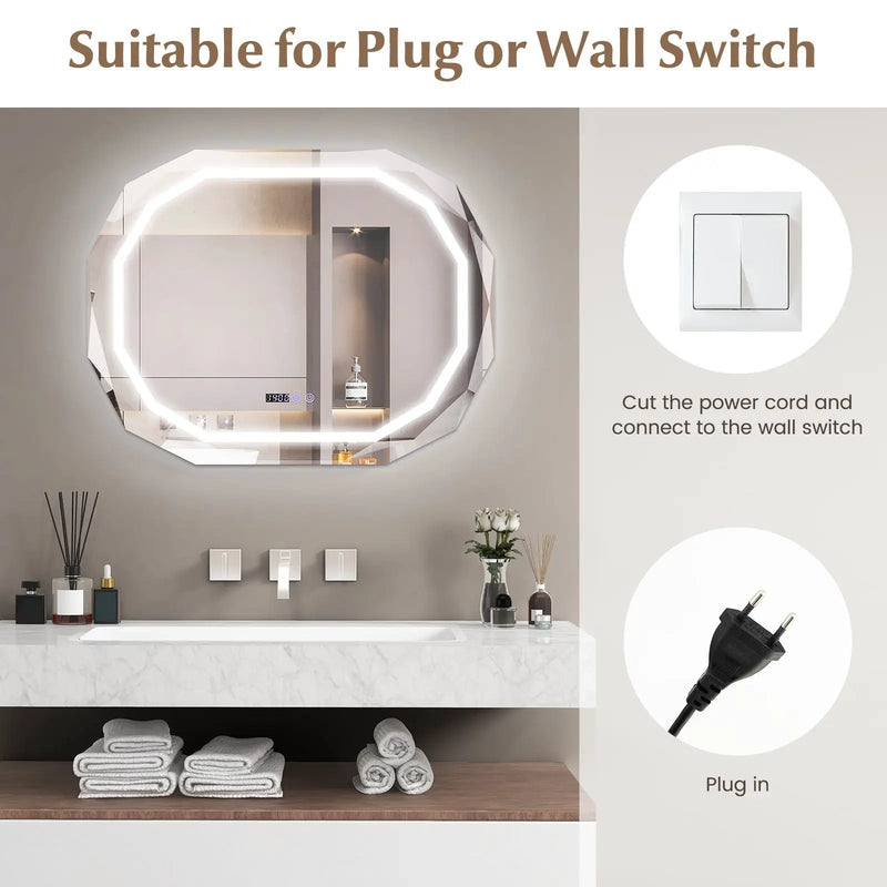 Anti-Fog Bathroom Mirror with 3 Color LED Light Memory Function by DirectDeals
