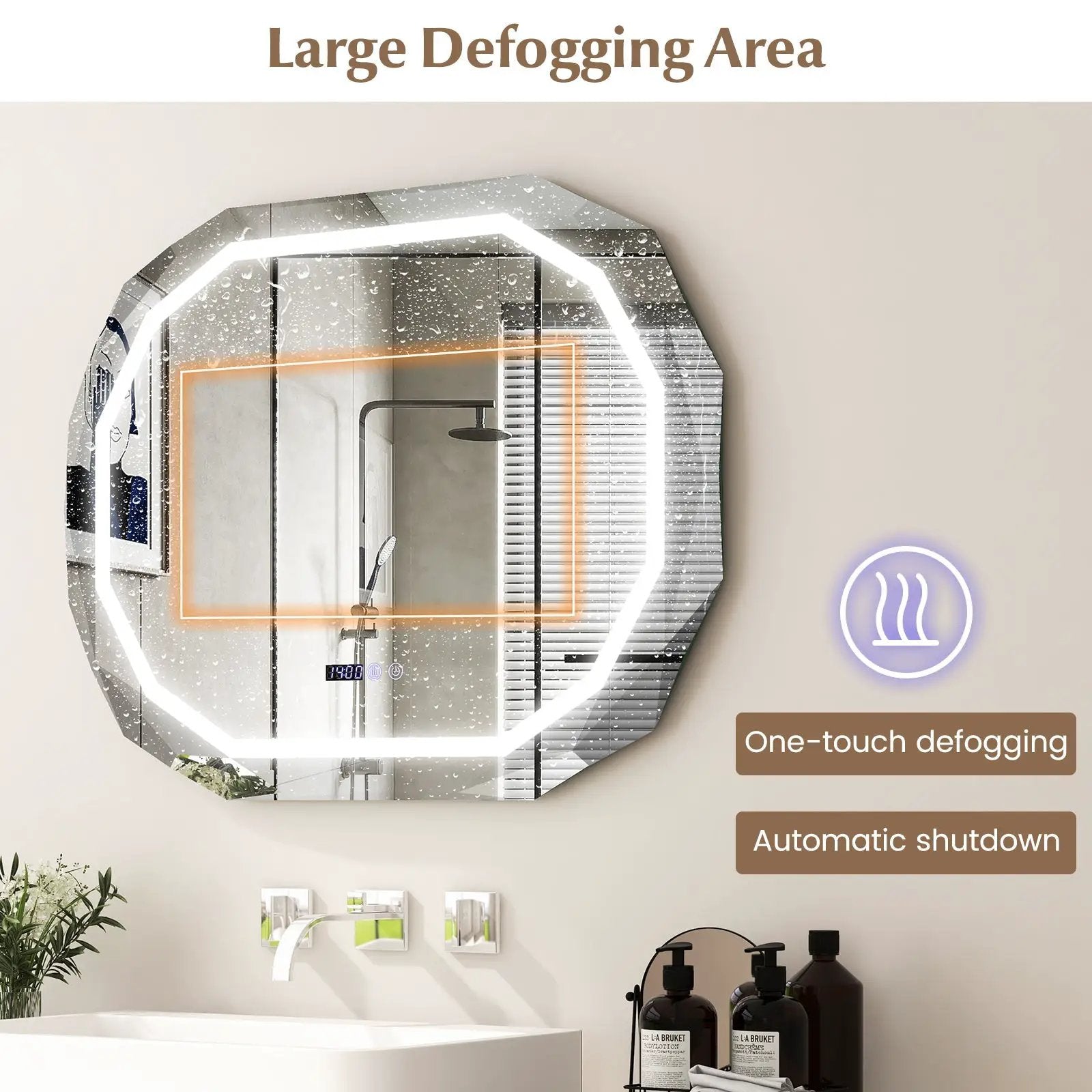 Anti-Fog Bathroom Mirror with 3 Color LED Light Memory Function by DirectDeals